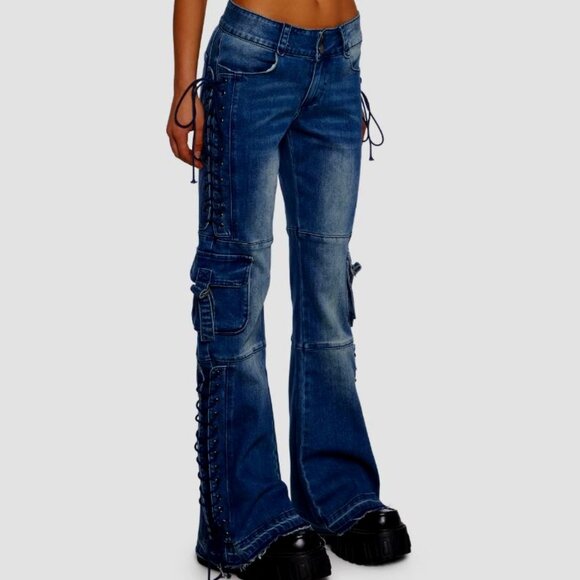 Lace Up Flare Jeans - Picture 2 of 3